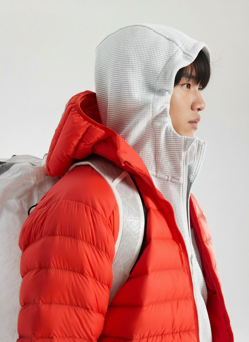 NO LOGO Waffle Comfortable Simple Thermal Hooded Jacket