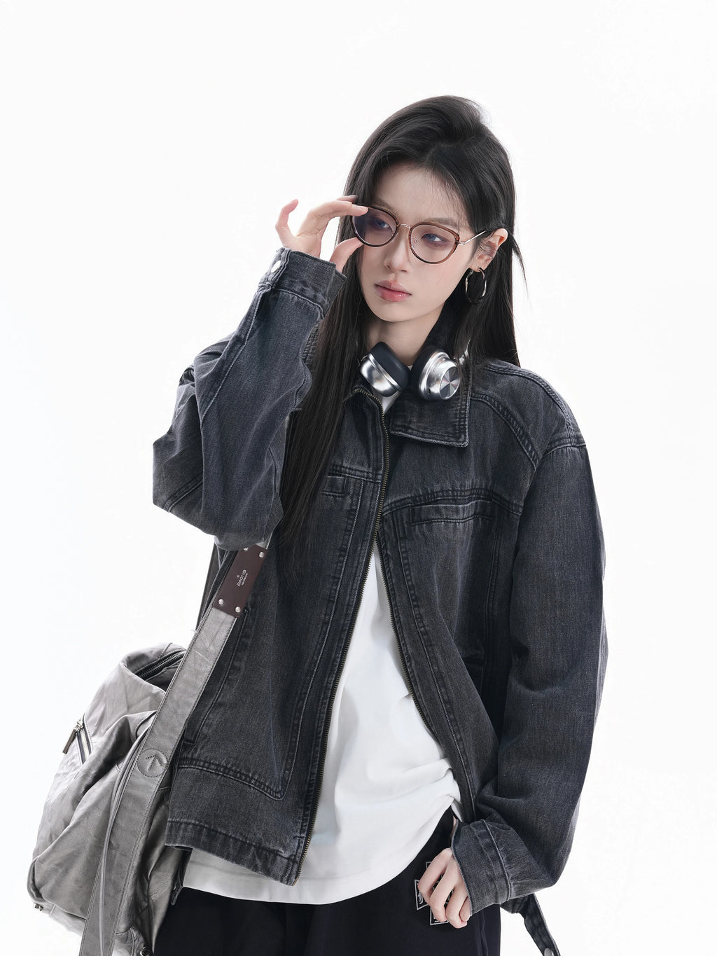 Zuocisankon Turtleneck Denim Jacket