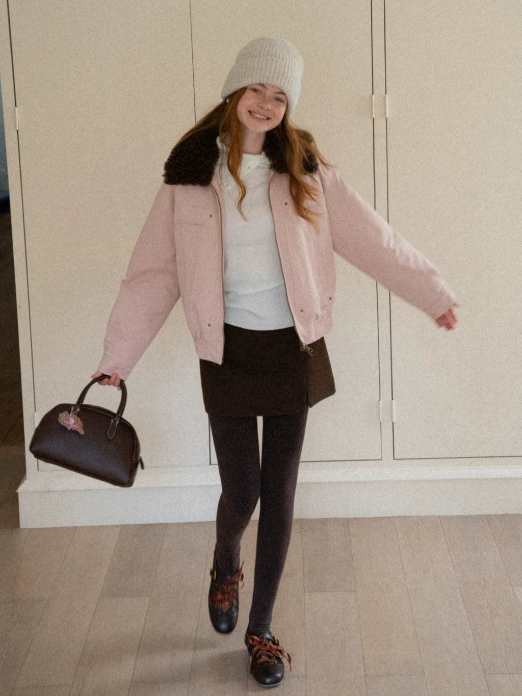 EGGKA Detachable Fur Collar Cargo Jacket Cotton Short Coat