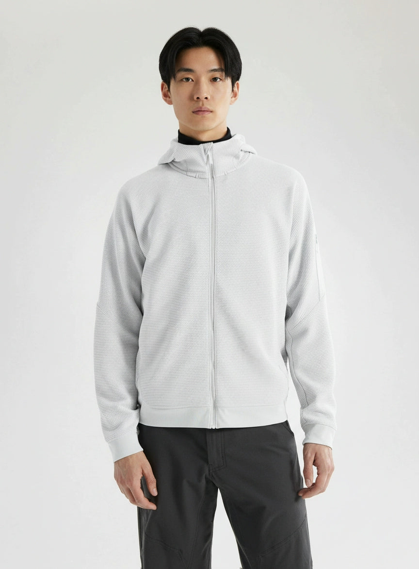 NO LOGO Waffle Comfortable Simple Thermal Hooded Jacket