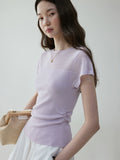 VOOE Mesh Splicing Semi-transparent Crew Neck Knitted Tee