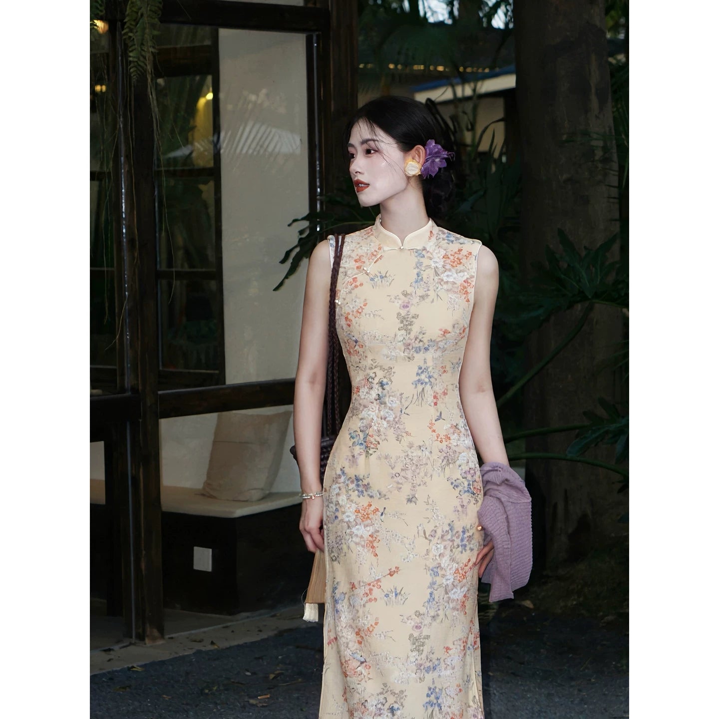 ZIHE Floral Sleeveless Slim-fit Dress