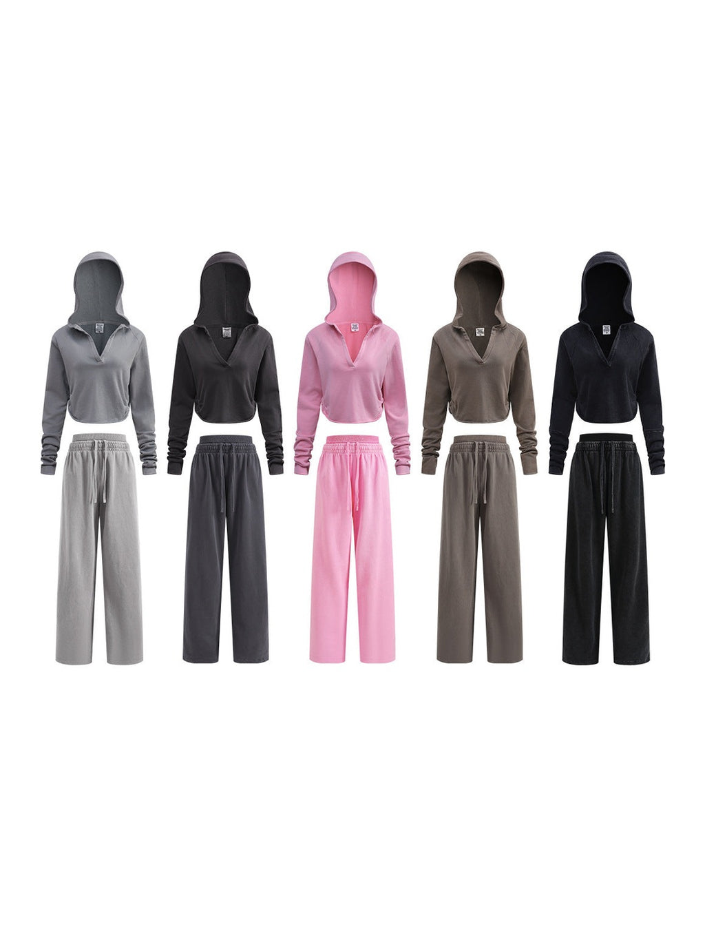BE Vintage Casual V-Neck Long Sleeve Sweatpants Set