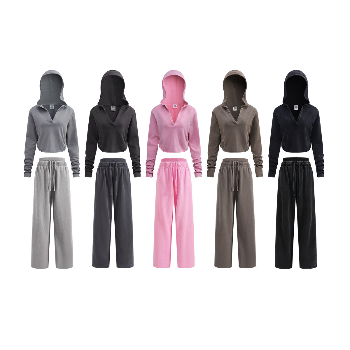 BE Vintage Casual V-Neck Long Sleeve Sweatpants Set