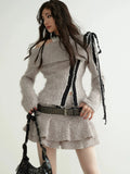 JNYLON Hairy Off-the-Shoulder Two-Piece Set