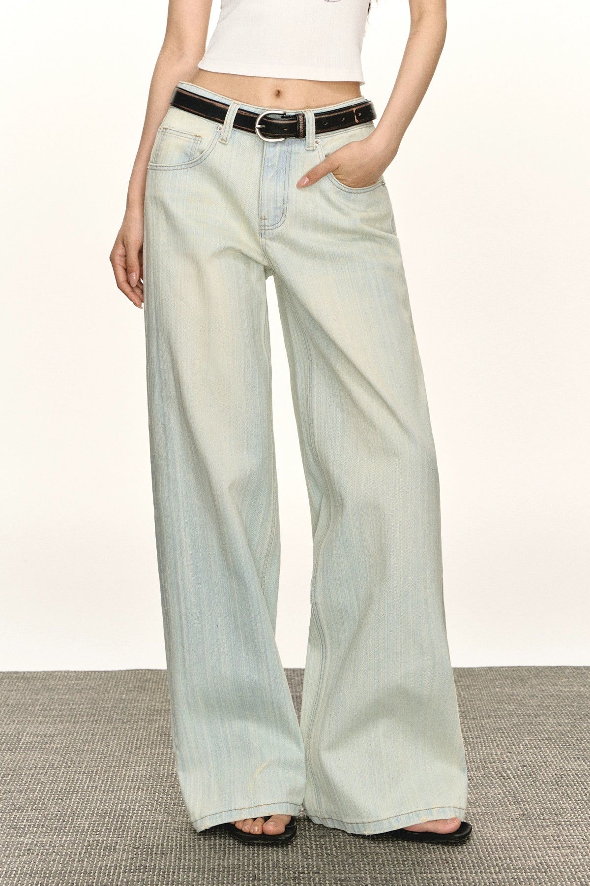 Ariseism Vintage Wash Loose Wide Leg Straight Jeans