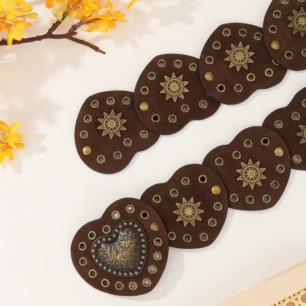 Intertek Ethnic Style Girl Love Splicing Rivet Retro Belt
