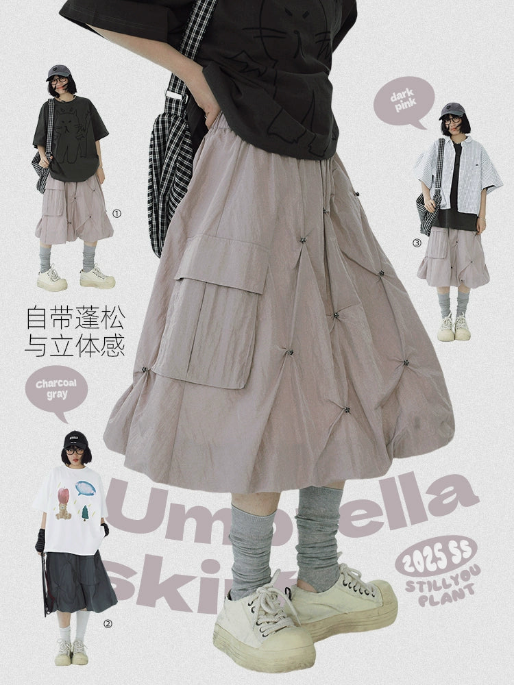 STILLYOU Tooling Texture Pleated Star Rivet Umbrella Skirt Skirt Skirt