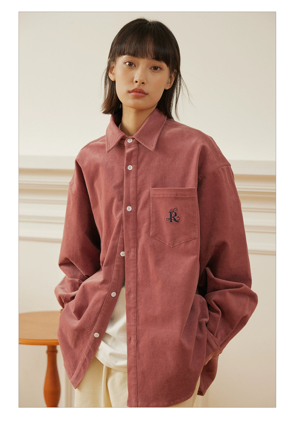 LR MADE Simple Retro Loose Square Neck Embroidered Shirt