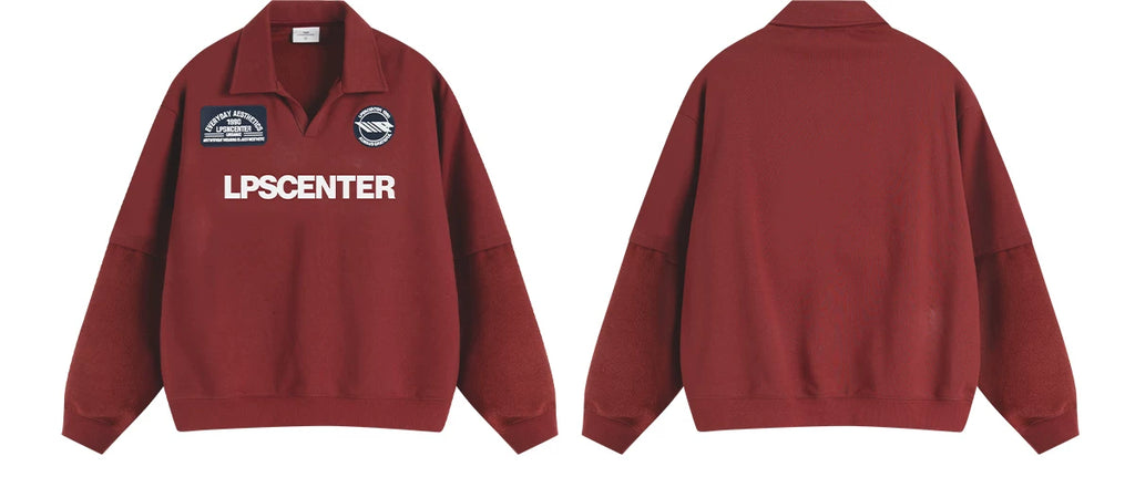 Loopsoon Retro Sporty Polo Collar Sweatshirt with Letter Print