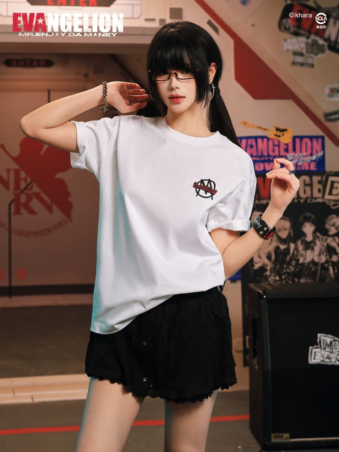 MEDM Pentagram Printed Casual Crew Neck Tee