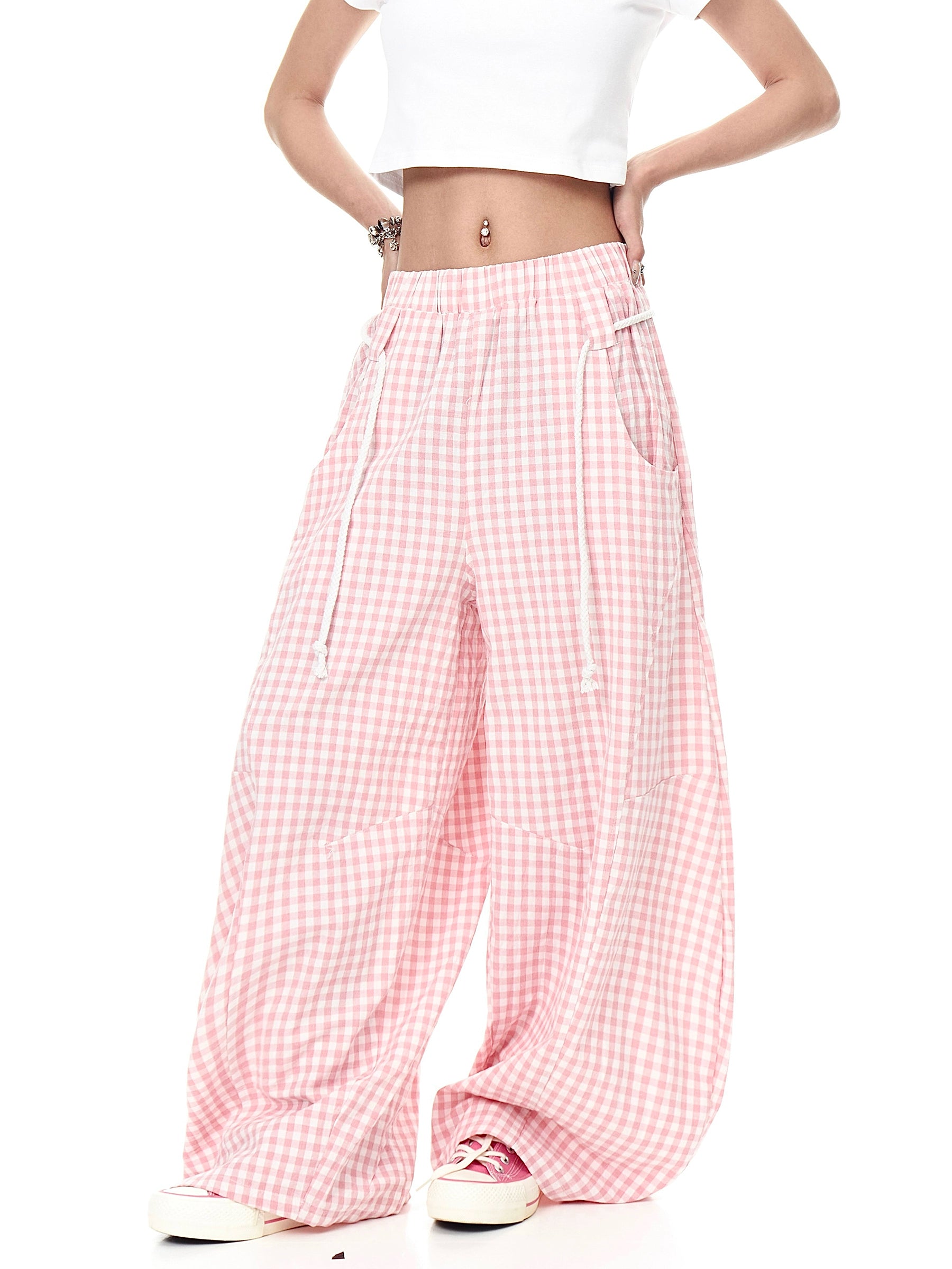 BLACKLISTS Lazy Pink Plaid Scimitar Pants