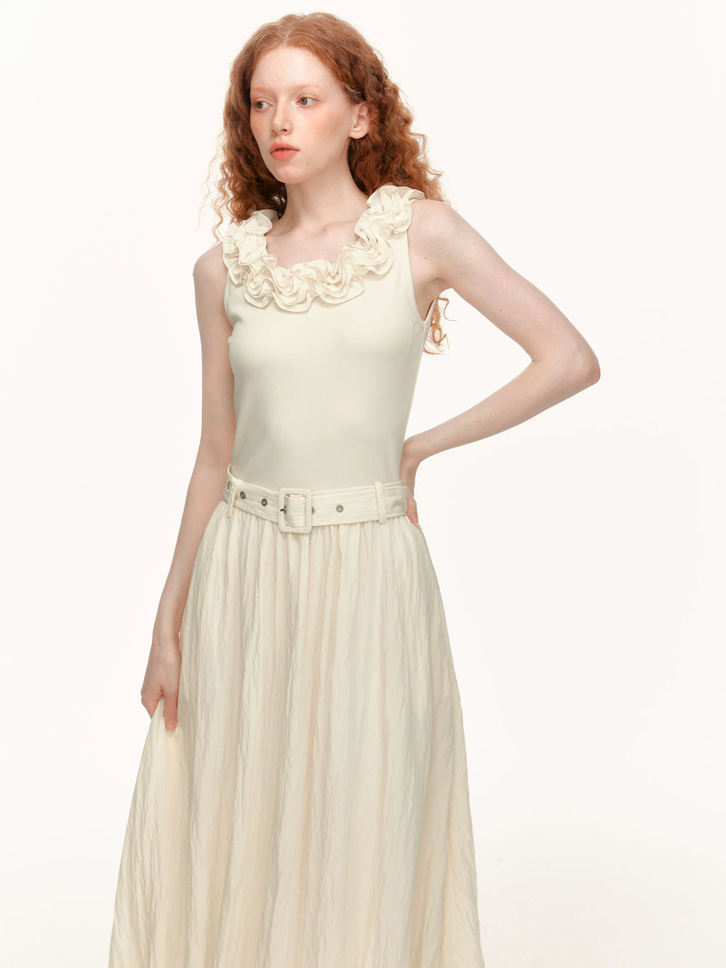 SUREENOUGH Lace Bud Waist Vest Dress