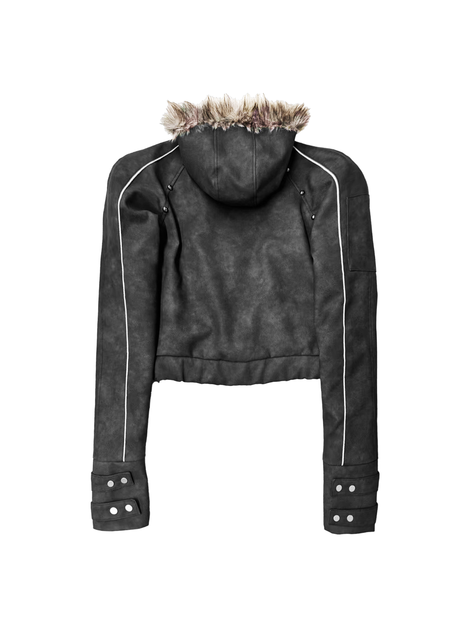 DETW Rivet Letter Print Fur Collar Jacket