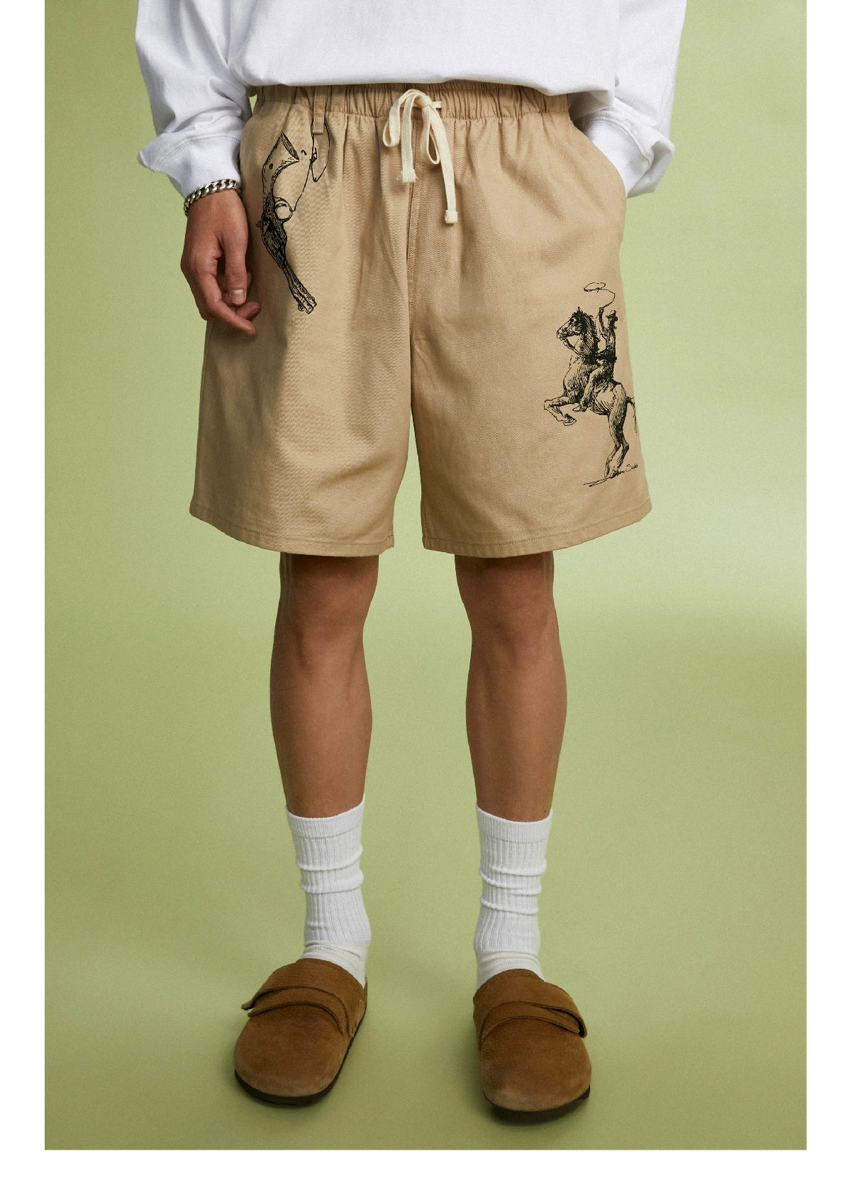 SUPERTOFU Hand-painted Pattern Arrangement Loose Casual Drawstring Shorts