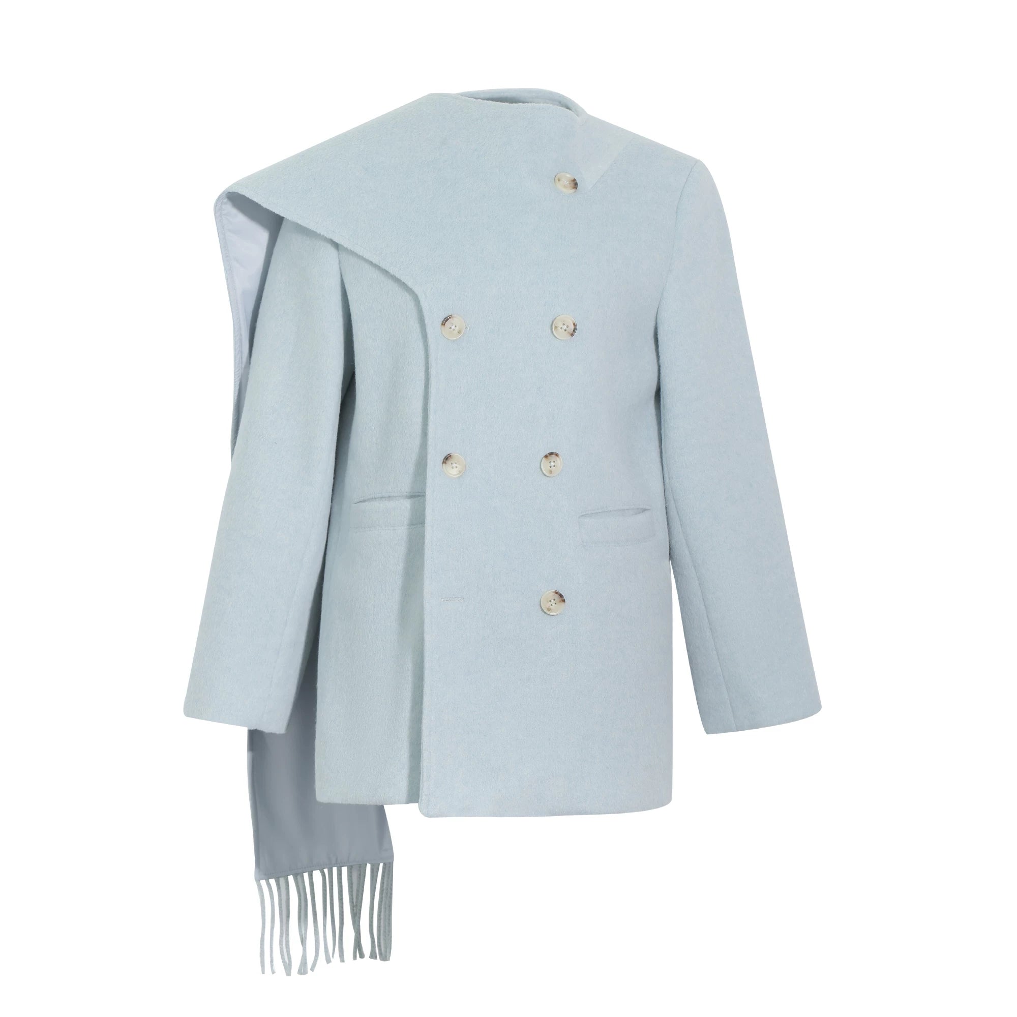 Wildberry Scarf Collar Double-breasted Medium and Long Wool Jacket