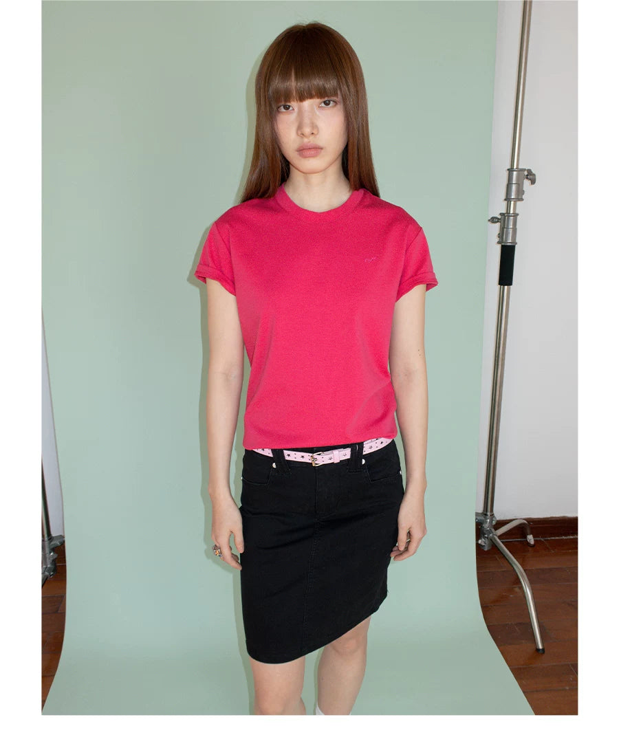 FUNKYFUN Loose Front Shoulder Minimalist Casual Tee