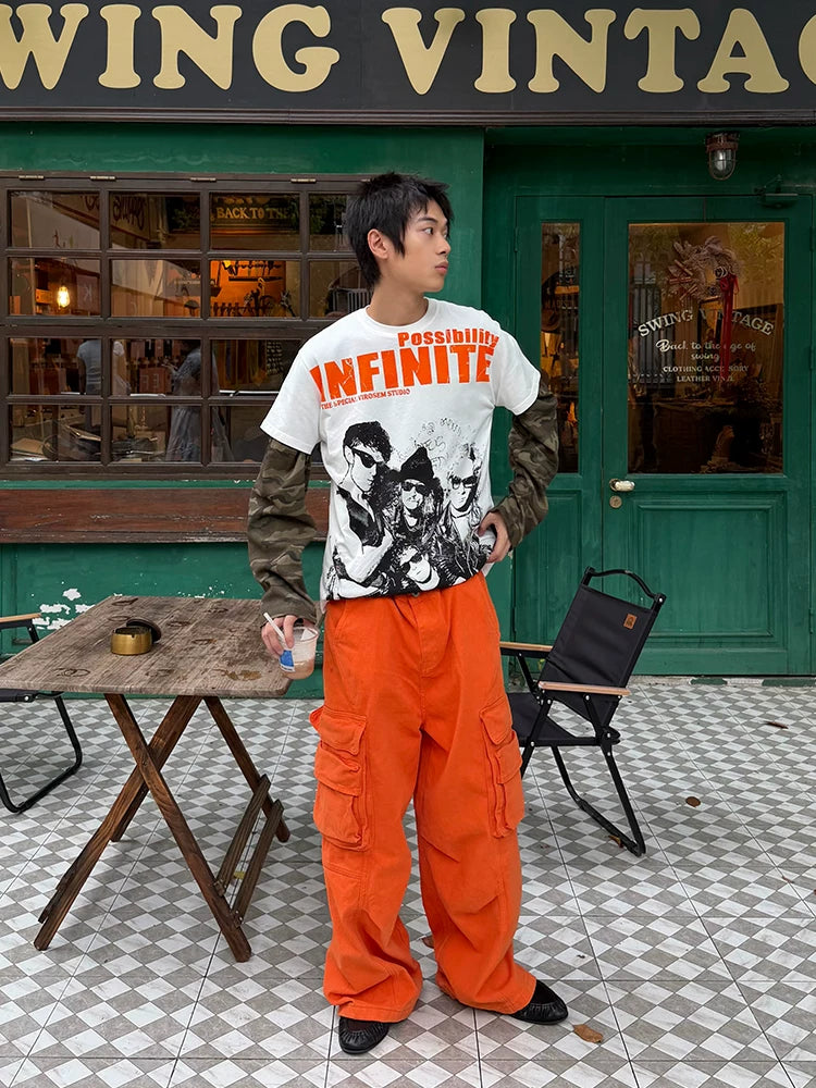 EAHO Multi-pocket Wide-leg Cargo Pants
