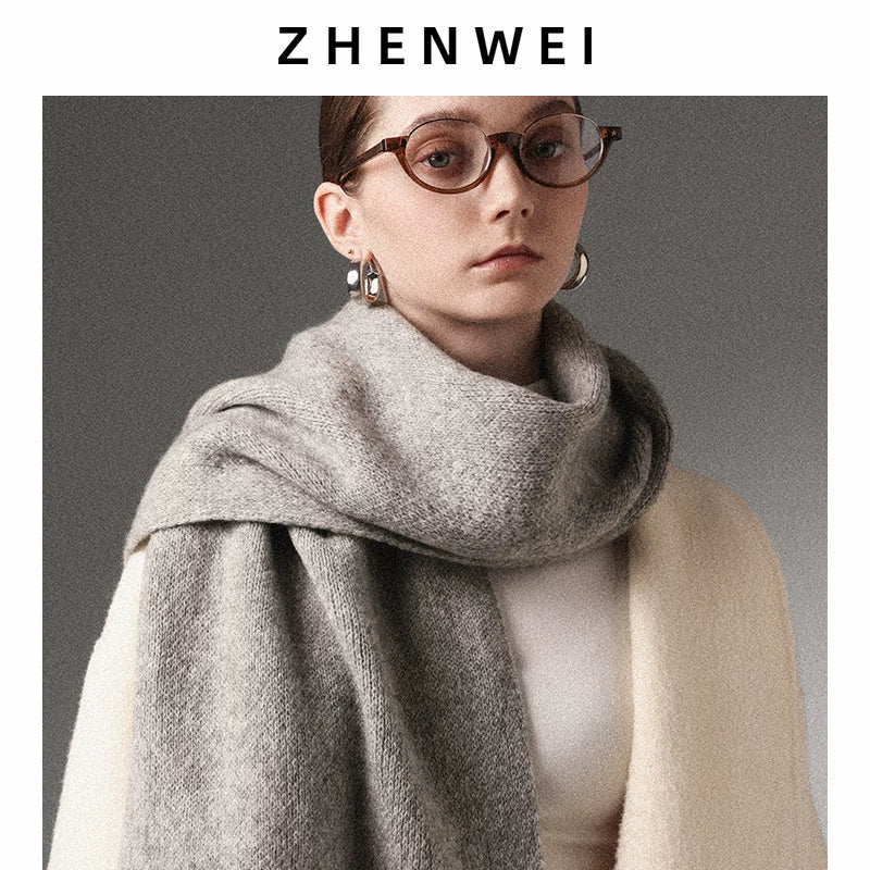 ZHENWEI 100% Wool Enlarged and Widened Knitted Long Scarf