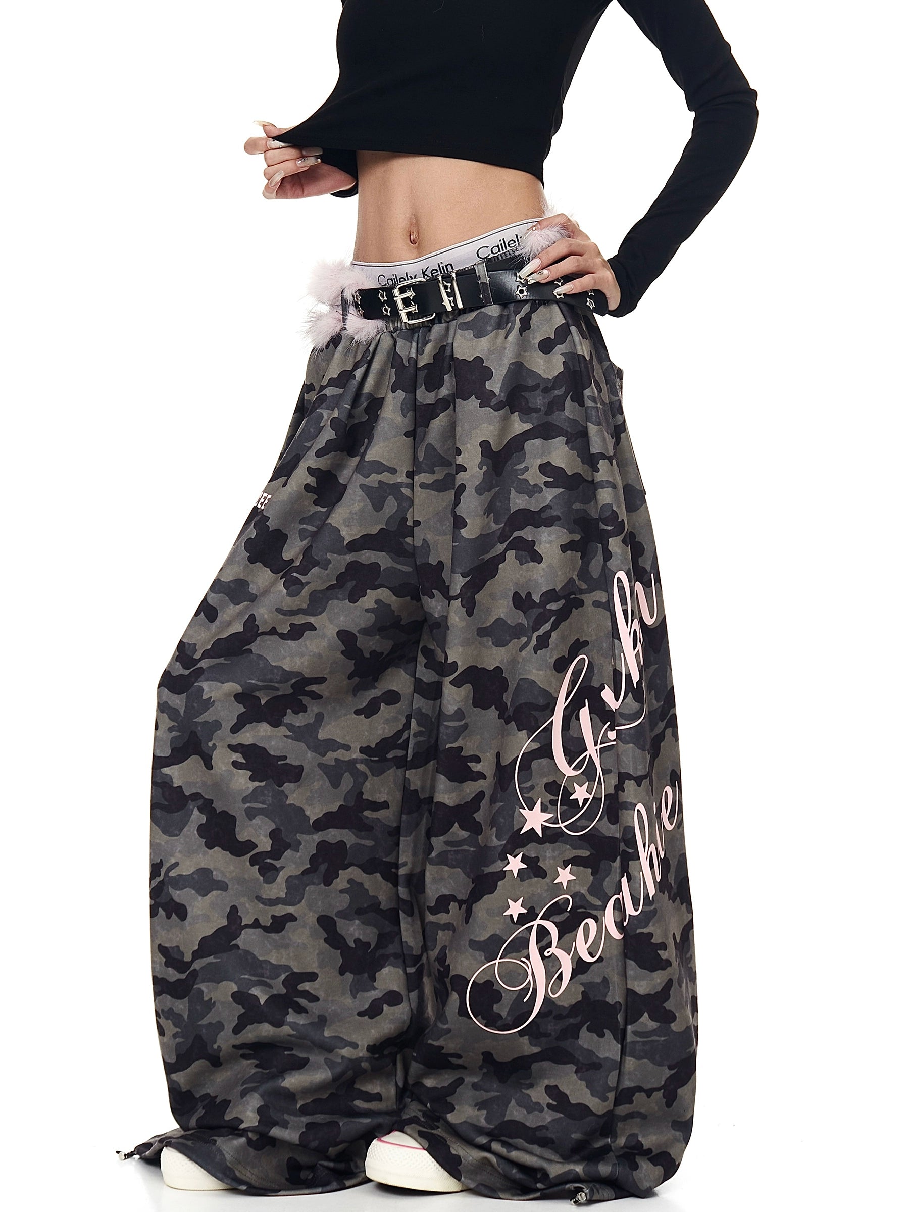 BLACKLISTS Vintage Fluffy Belt Design Scimitar Sweatpants