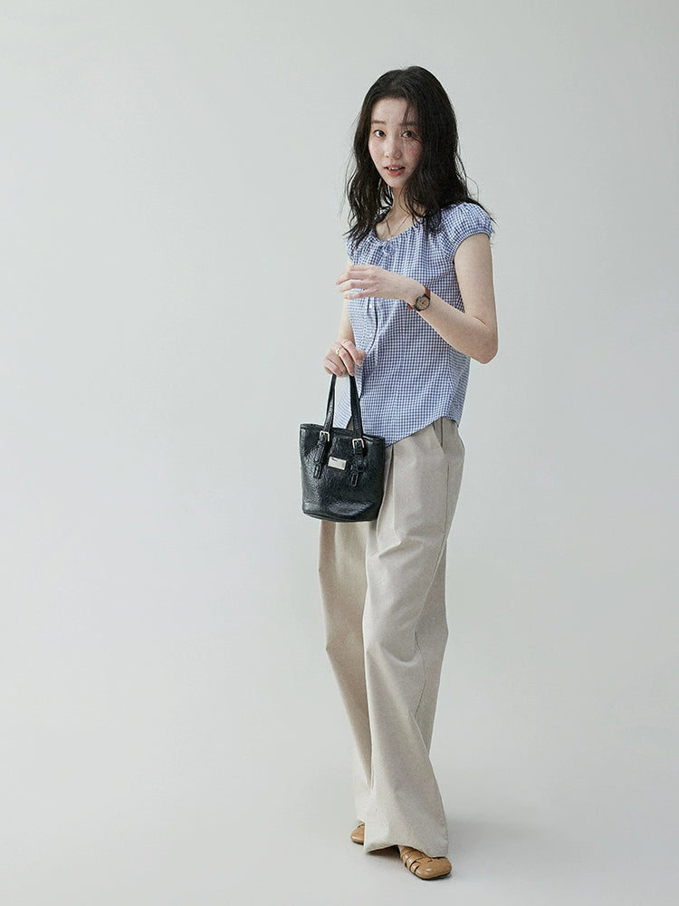 VOOE Vintage Contrast Checked Drawstring Shirt