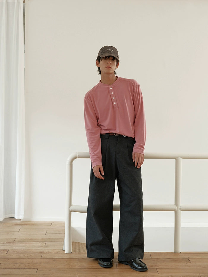 CARPEM Casual German Velvet Henry Collar Long Sleeve