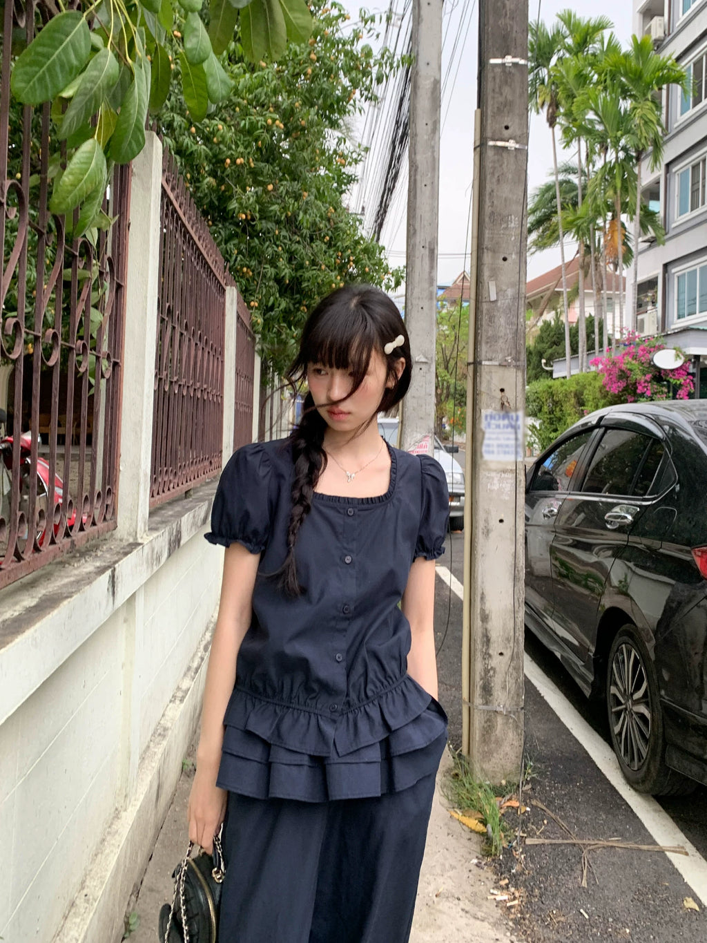 KANO Bubble Sleeve Waist Top Casual Pants Set