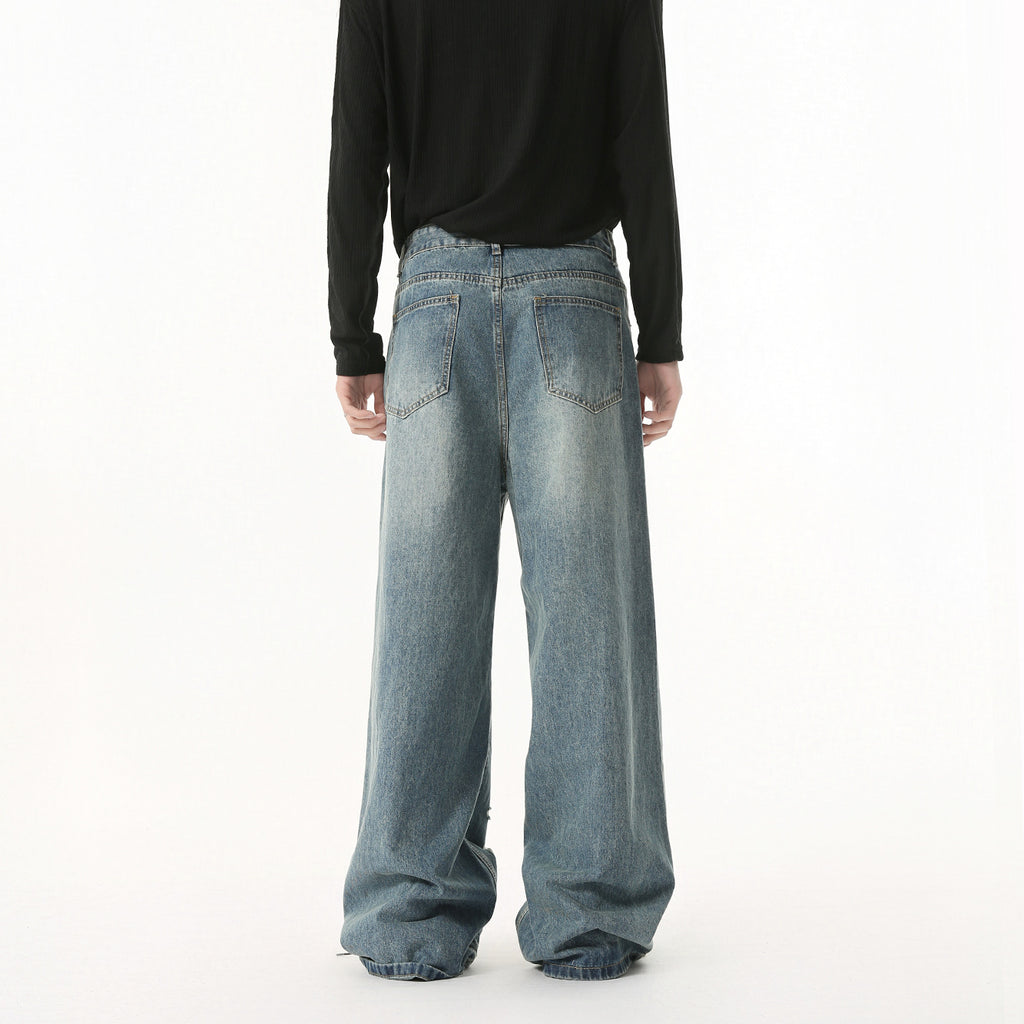 MTLCLOTHES Irregularly Worn Old Ripped Jeans