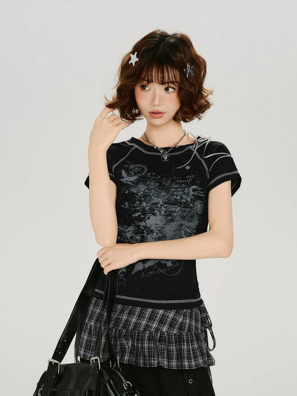 Girlyhalo Casual Versatile Plaid Fart Curtain