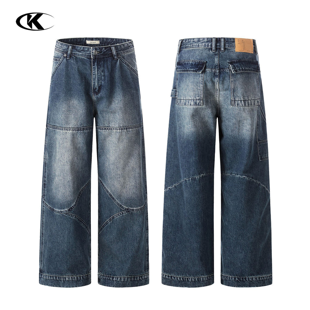 11KN Retro Loose Deconstruction Splicing Straight Jeans