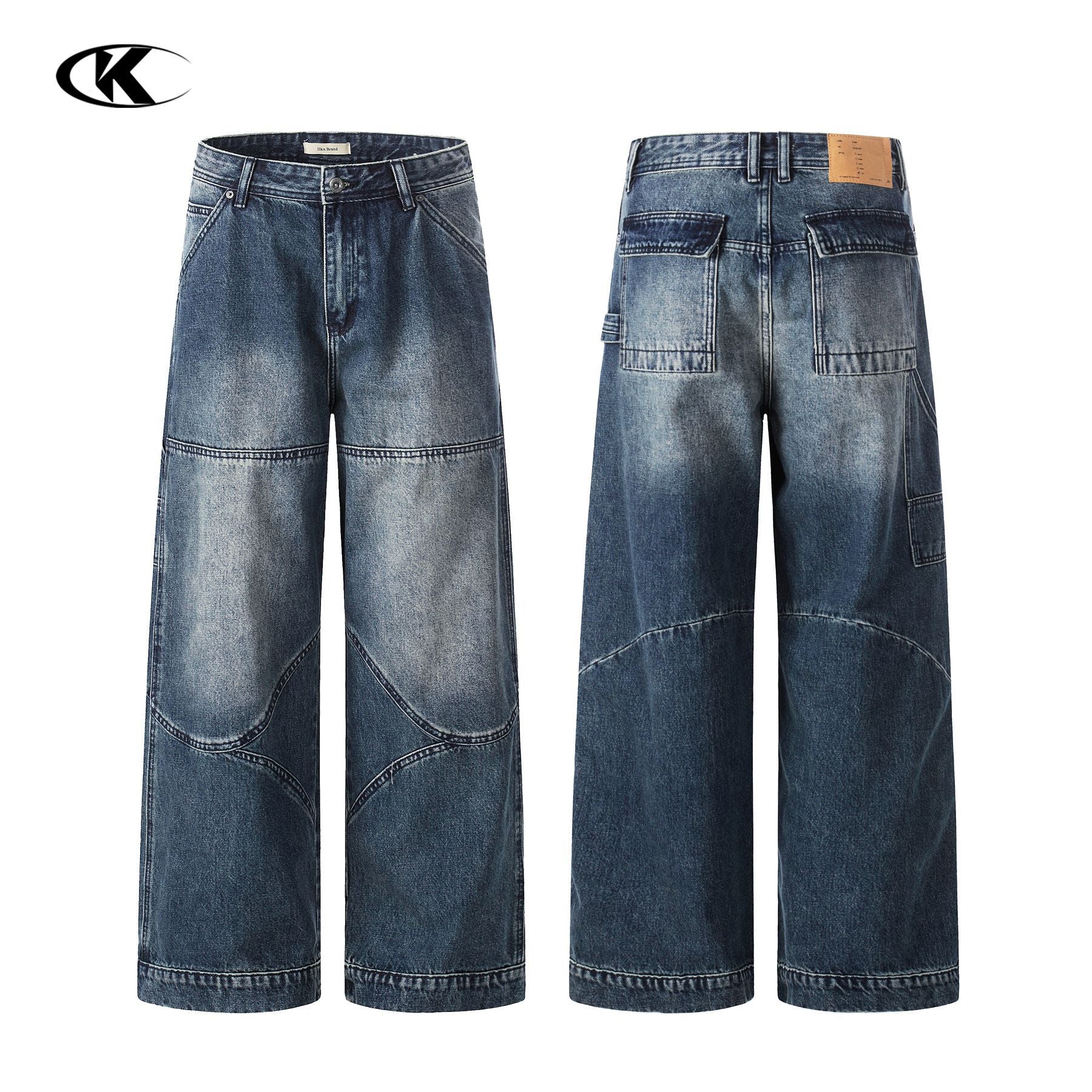 11KN Retro Loose Deconstruction Splicing Straight Jeans