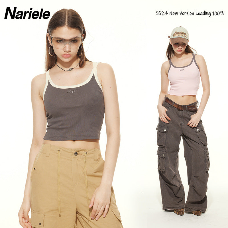 Nariele Vintage Embroidered Suspender Tank Top