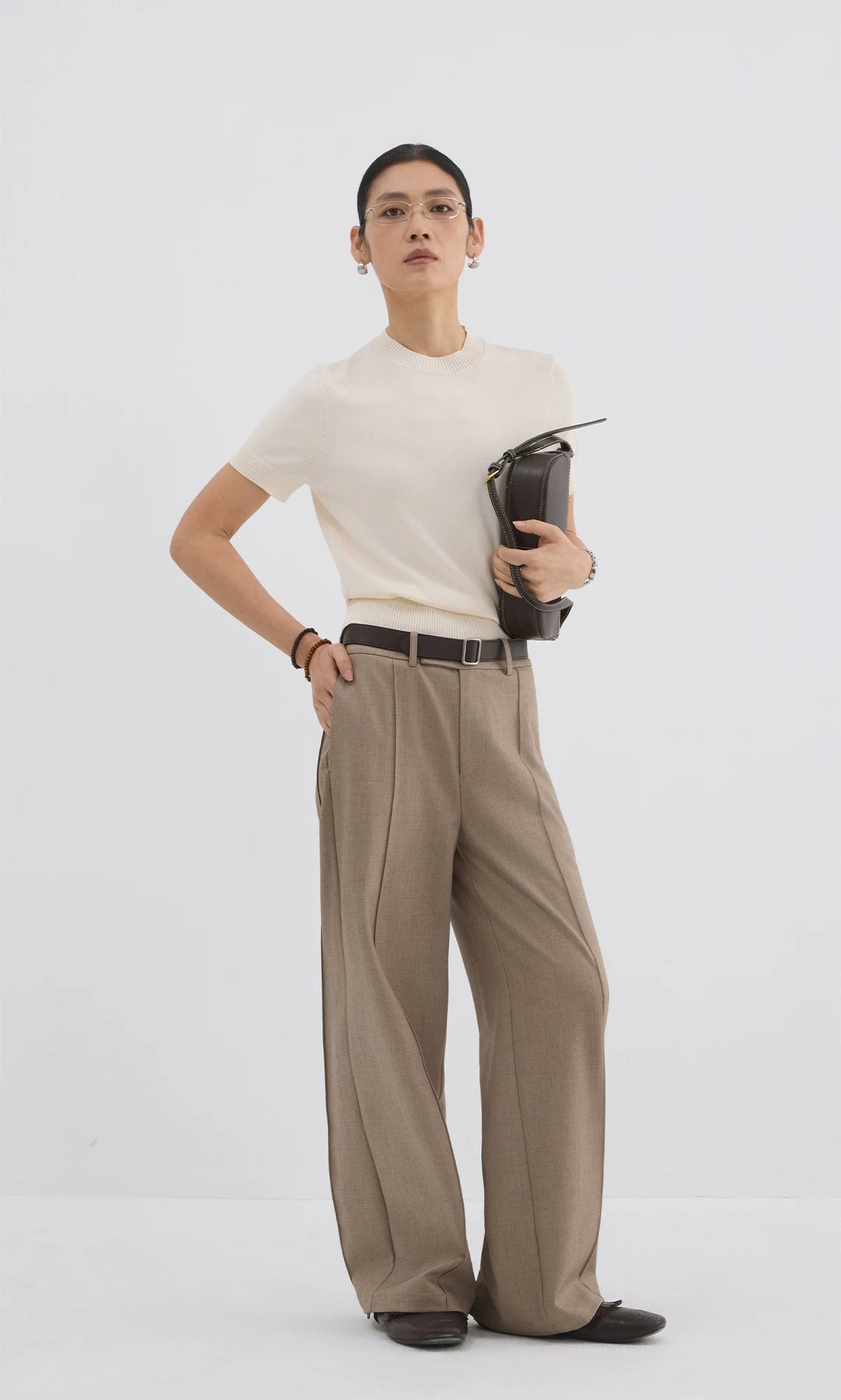 Sameuoo Crew Neck Shoulder Knit Tee