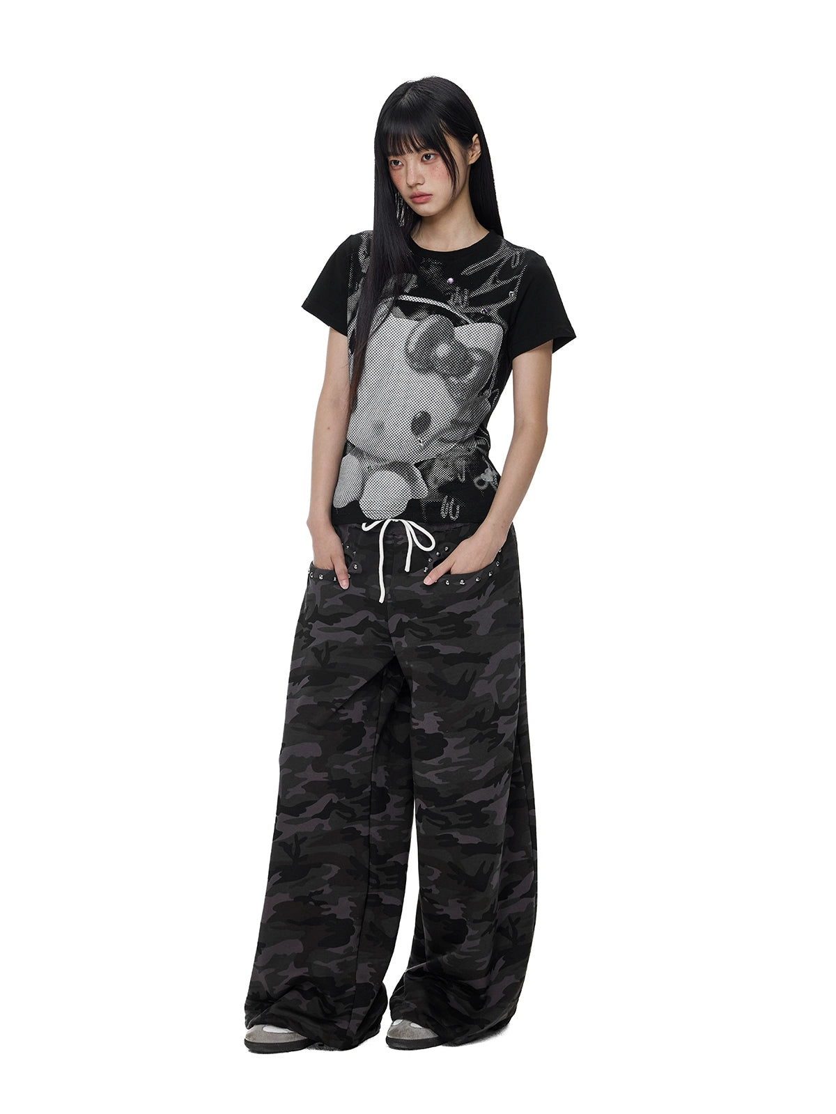 EZEK Camouflage Print Wide-leg Loose-fitting Floor Pants