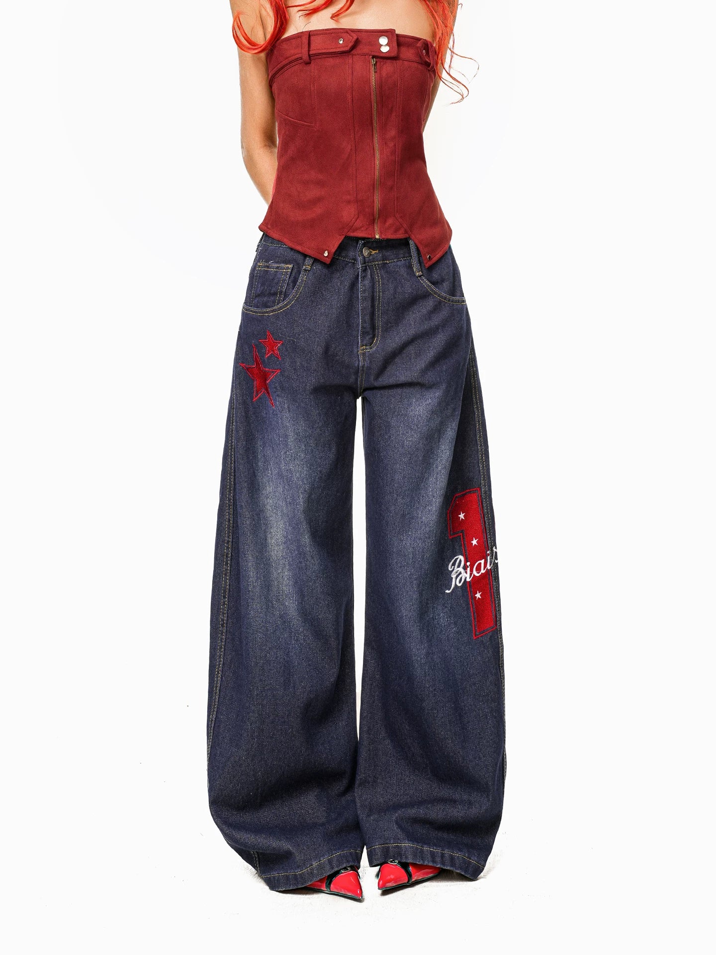 Arielink Vintage Star Print Mopping Wide Leg Pants