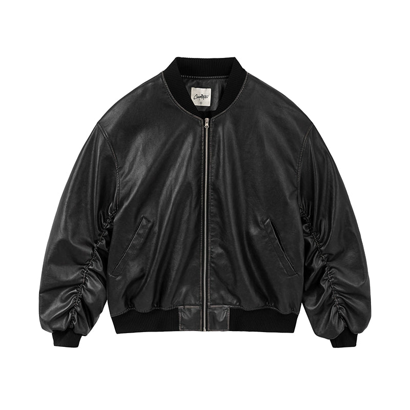 CoosRetro Cloth Embroidered Rubber Leather Jacket