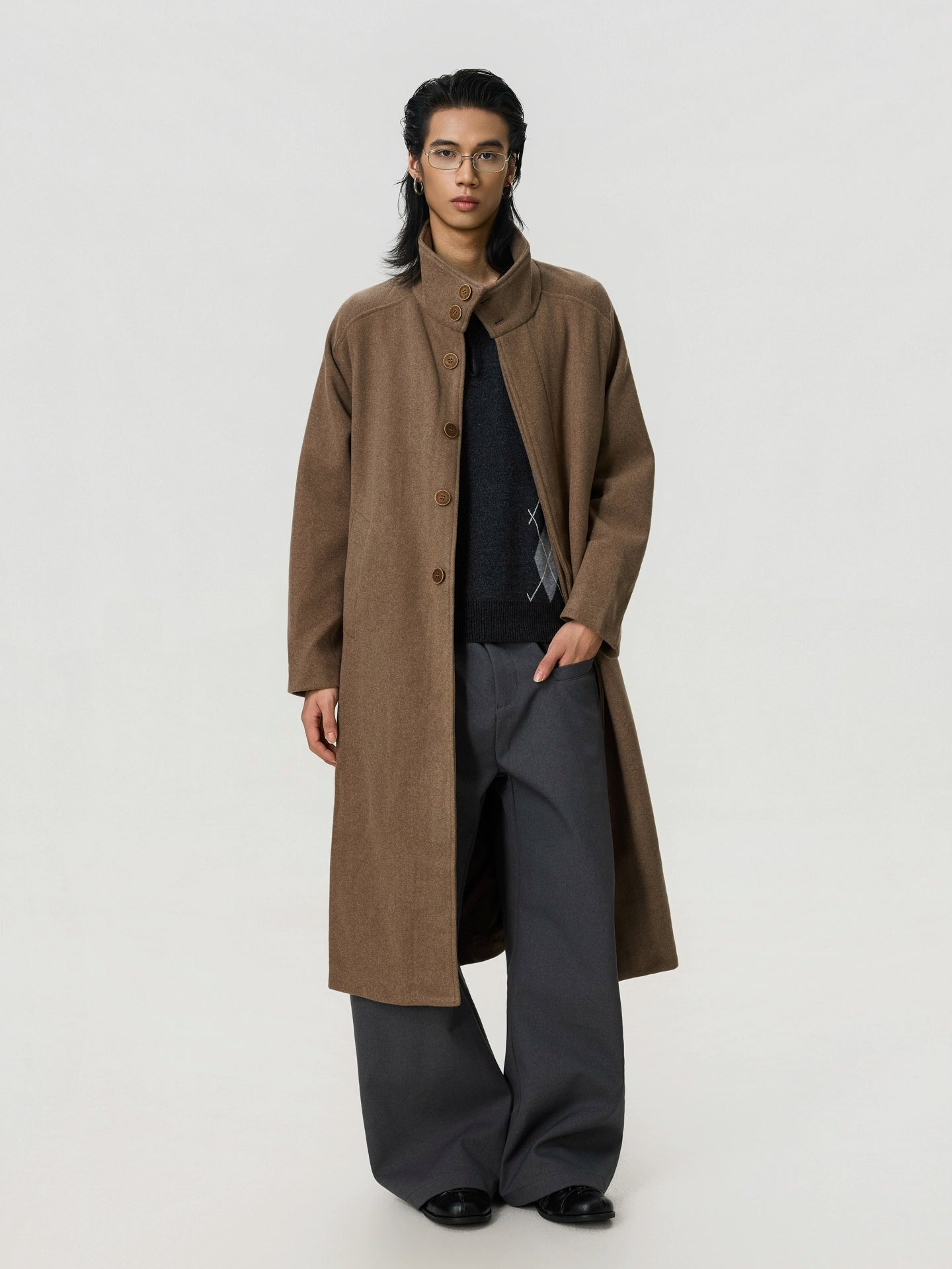 BTSG Minimalist Double-sided Woolen Stand-up Coat