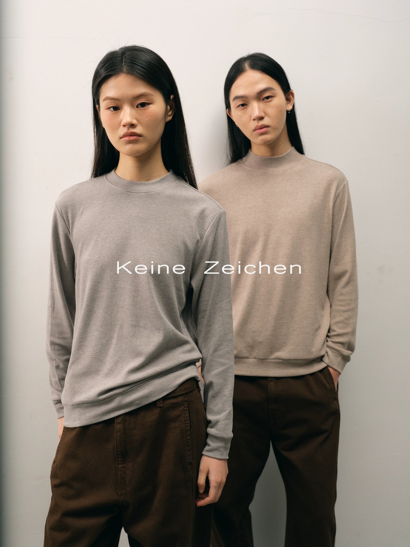 NO LOGO Round Neck Half Turtleneck Warm Long Sleeves