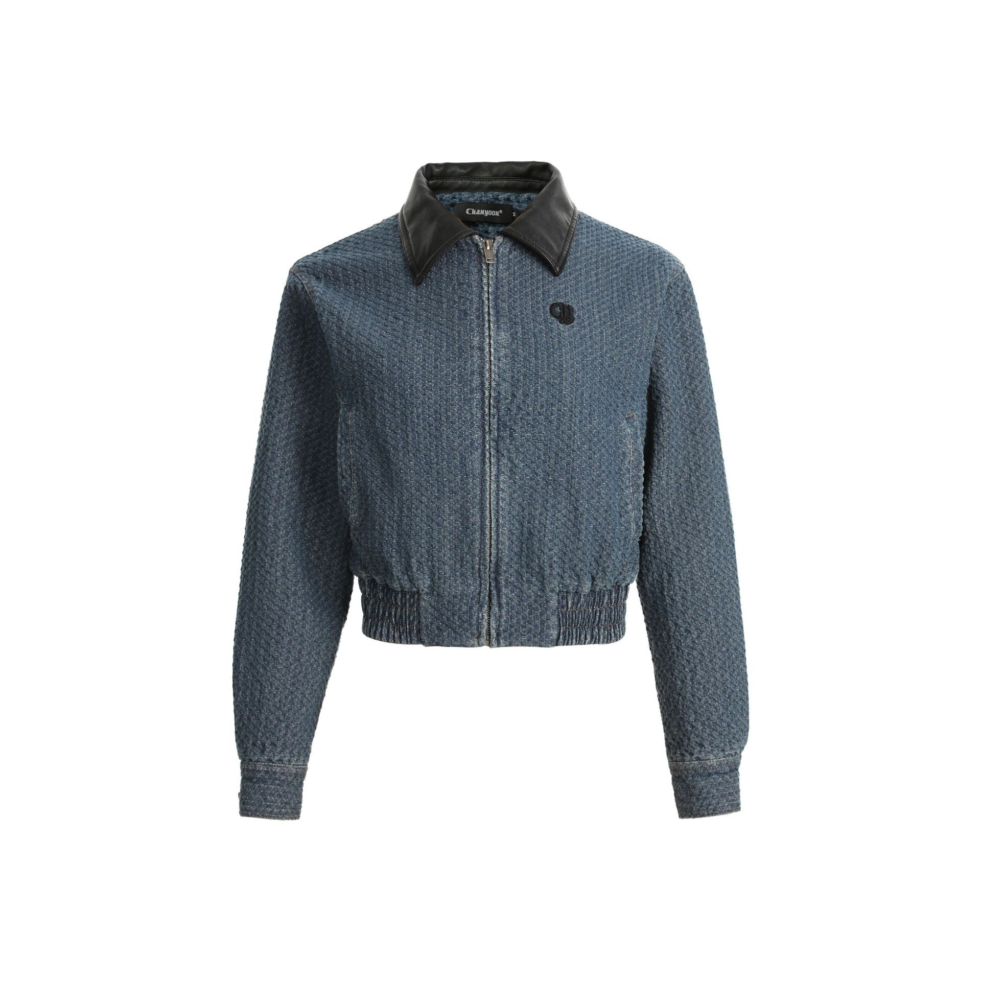CHANYOOU Retro Contrasting Lapel PU Leather Denim Jacket