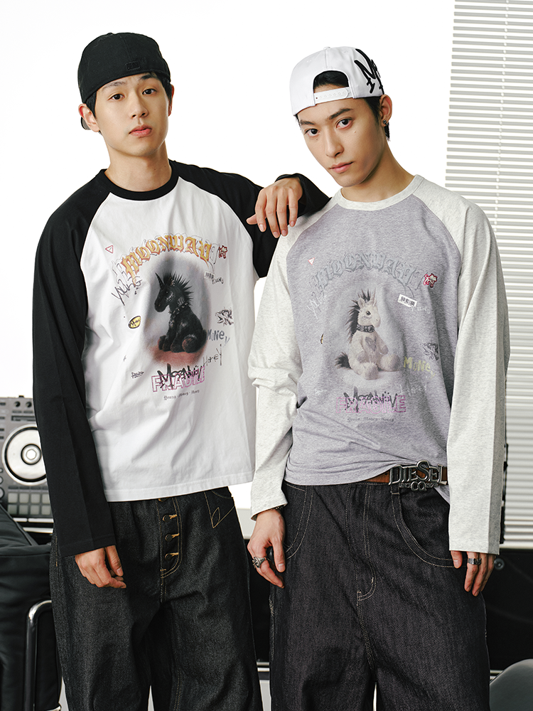 MOONWAV Unicorn Print Shoulder Sleeve Long Sleeve