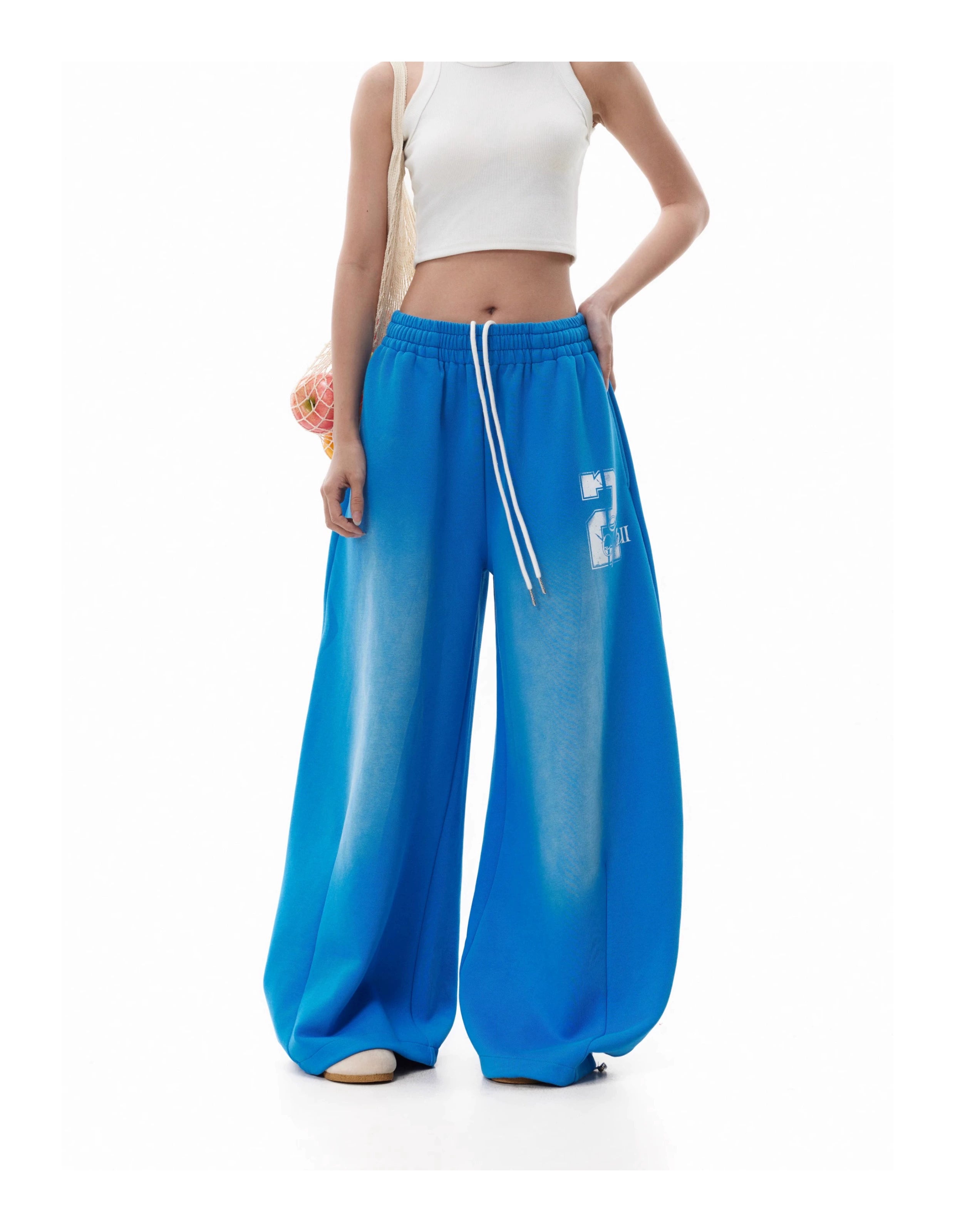 BTSG washed gradual blue wide-leg drawstring sweatpants