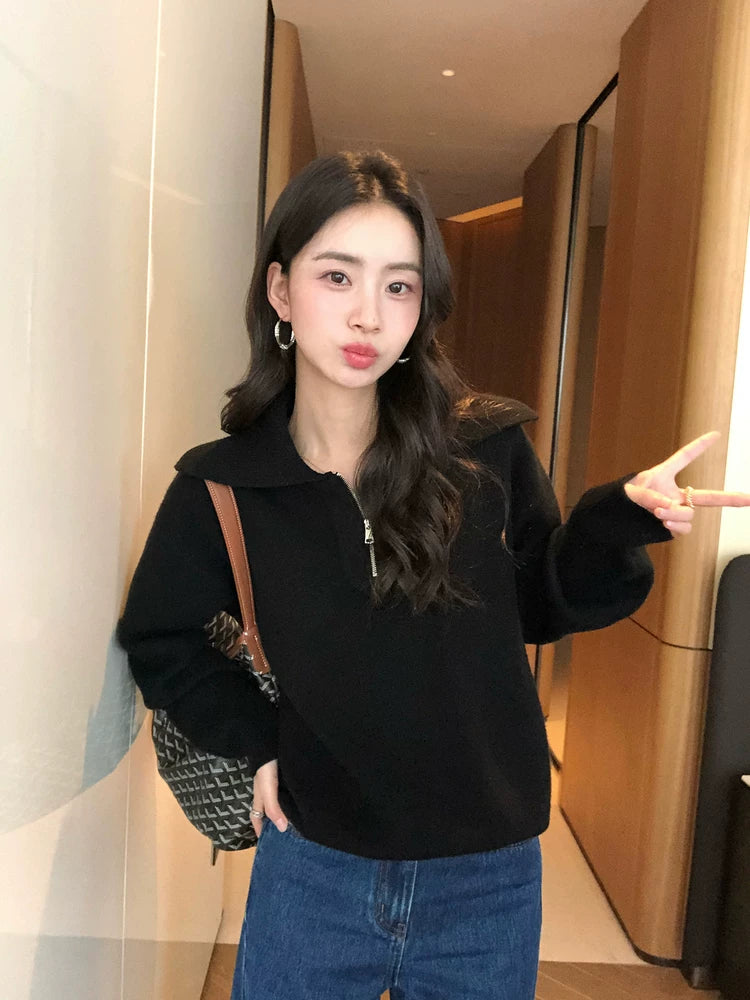 Pusumede Loose Thermal Lapel Knitted Sweater