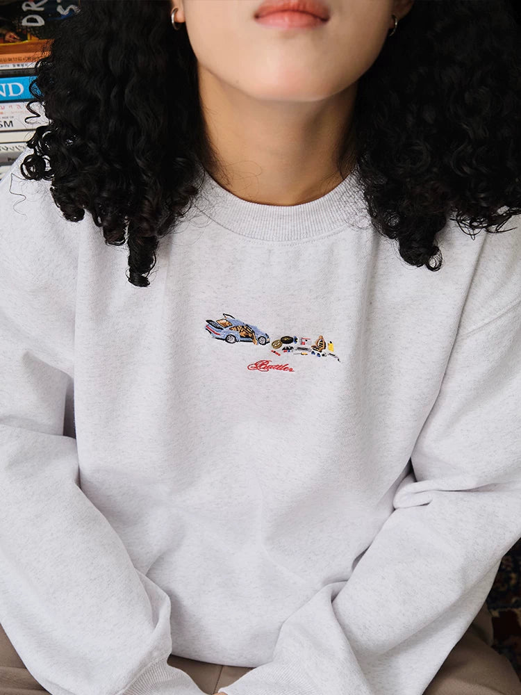Battles Loose Casual Crew Neck Embroidered Sweater