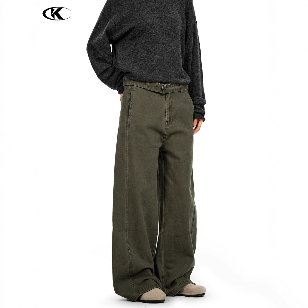 11KN Straight Tube Personalized Belt Simple Casual Pants
