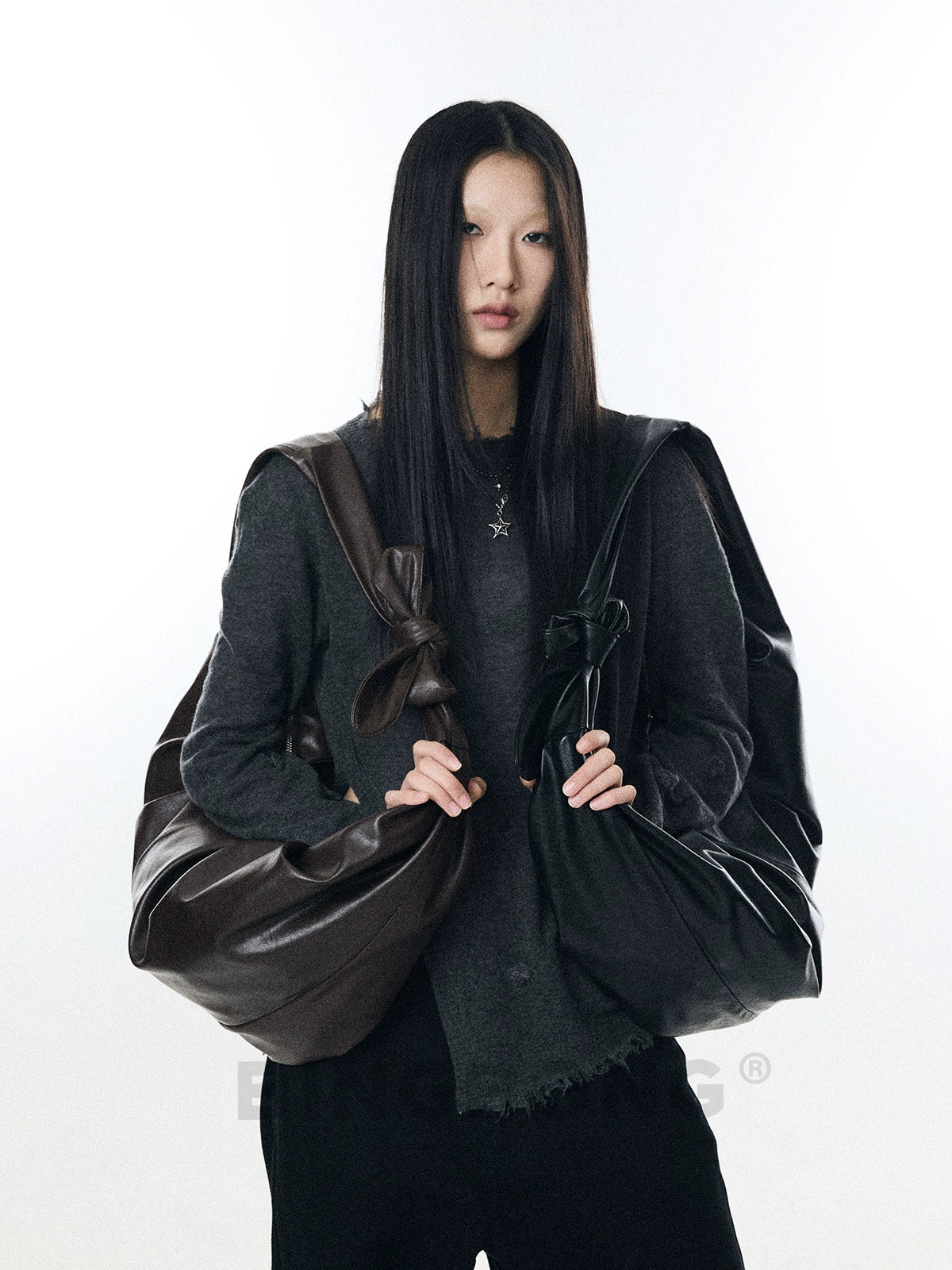 BINGBONG Simple Knotted Pleated Shoulder Messenger Bag