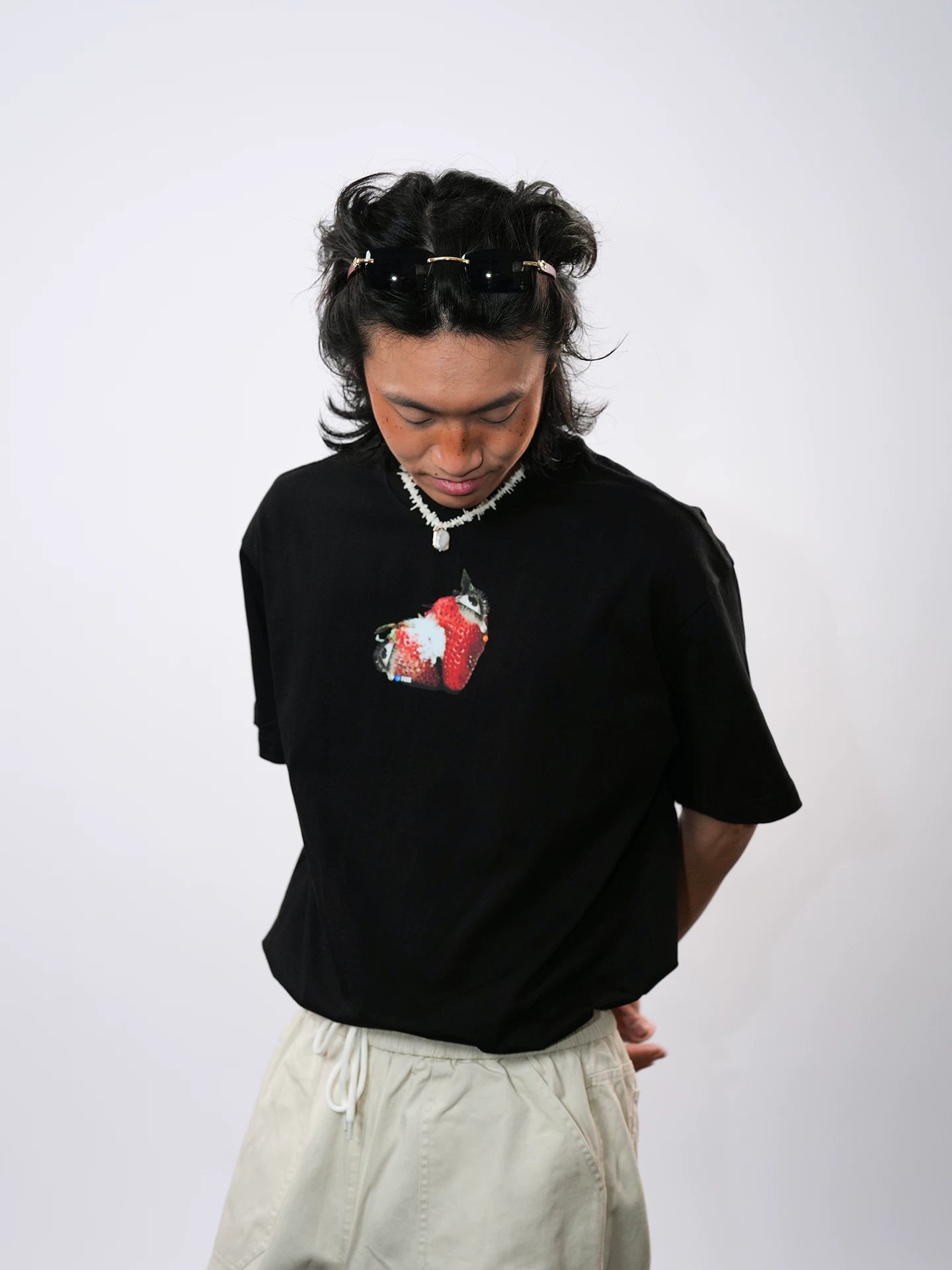 O3PARK Strawberry Print Knitted Tee