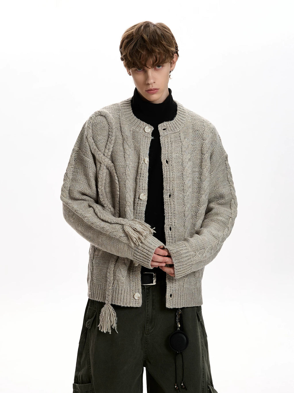 A PUEE Simple Rough Twist Knitted Cardigan Sweater