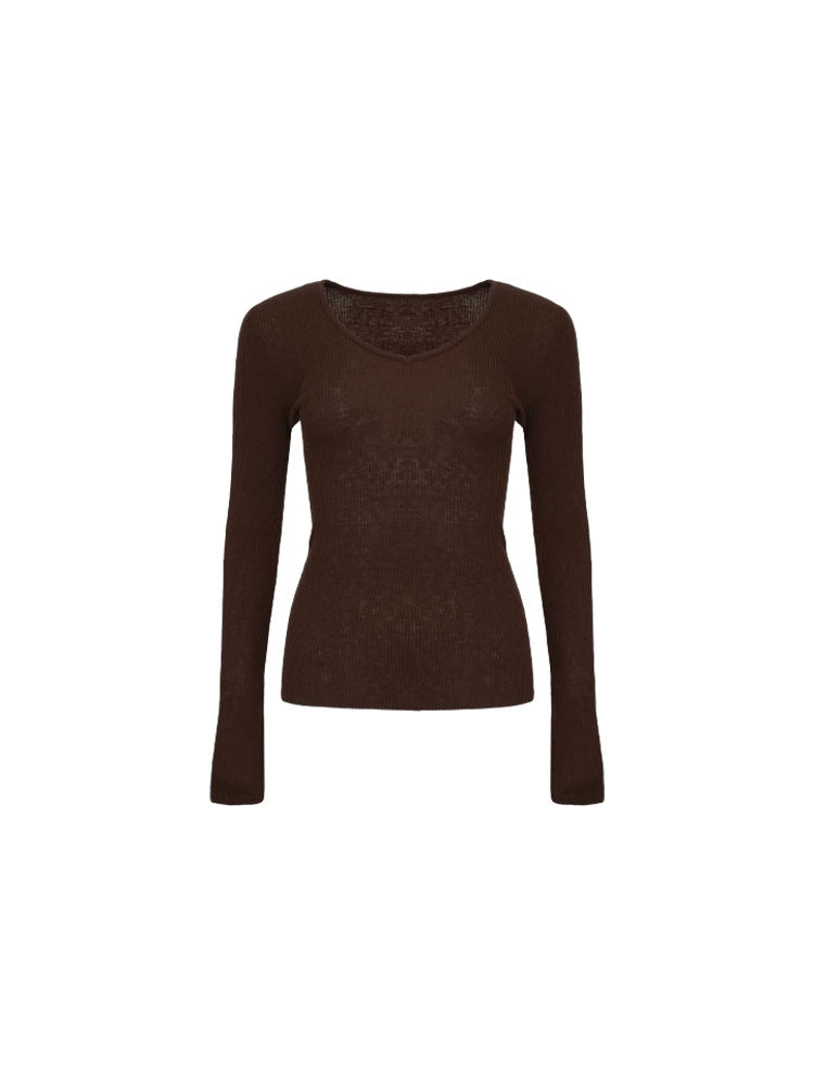 KELIFAN Retro Slim-fit V-neck Long-sleeved Knitted Sweater