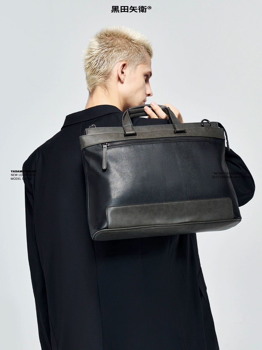 YADAMUI Vintage Spliced Portable Briefcase High-end Casual Commuter Bag