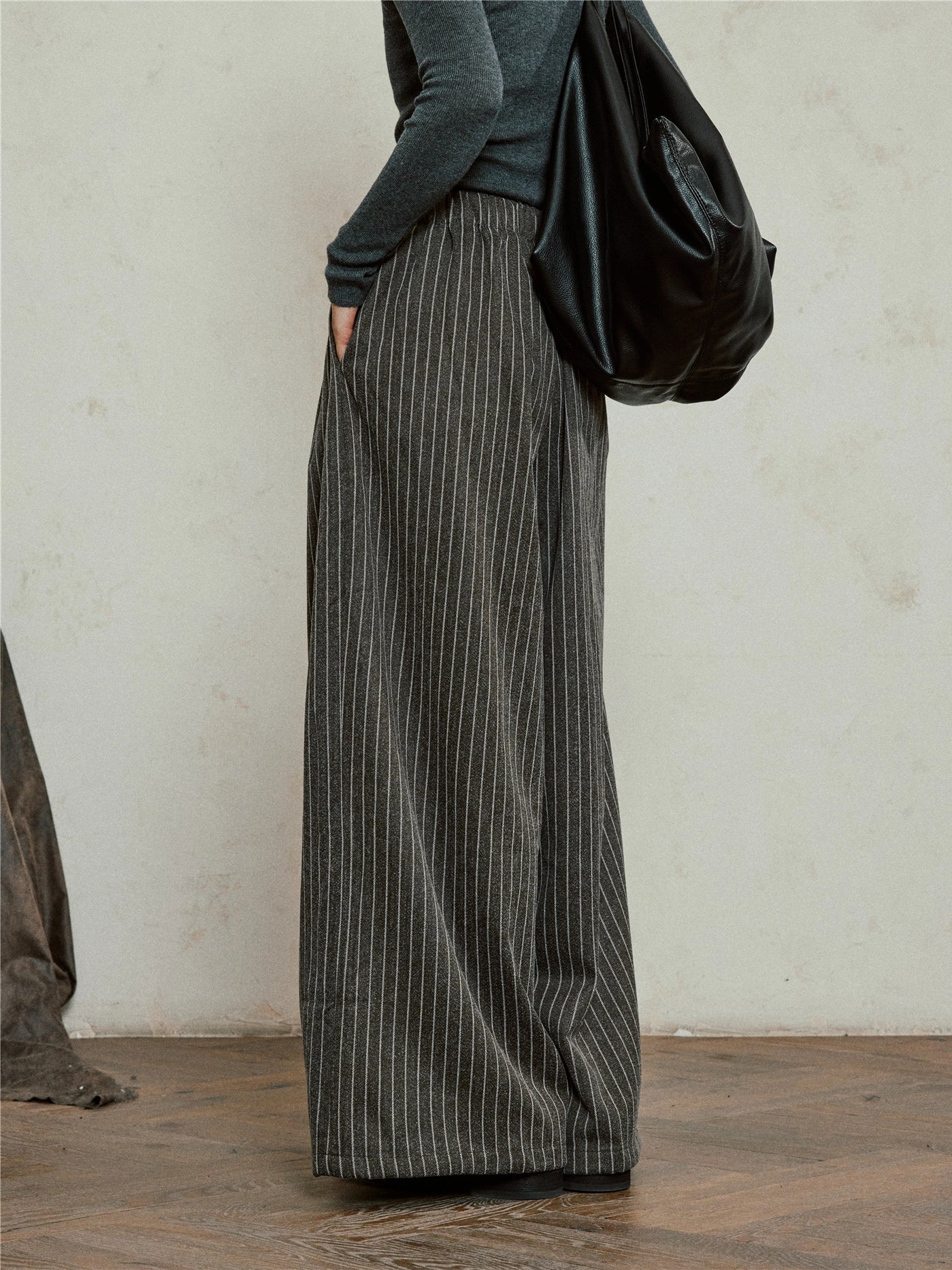 SUNYVONNE Striped Woolen Slacks